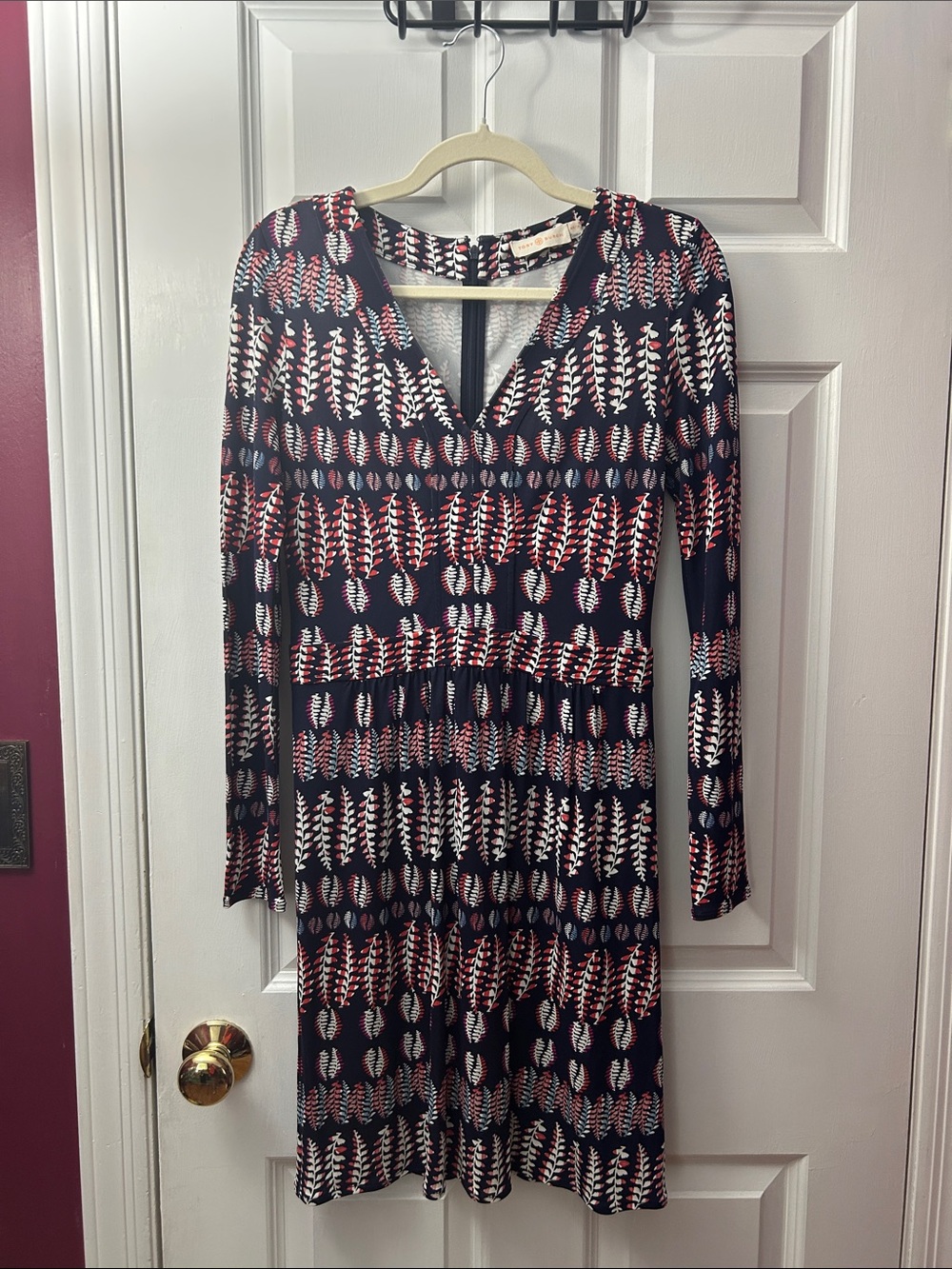 Tory Burch Designer Fern Print Long Sleeve Viscose Dress XS